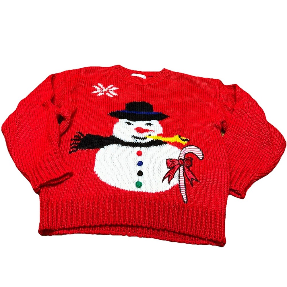 Allison Smith Red Snowman Christmas Sweater Chunky‎ Knit Vintage 80's Women's L